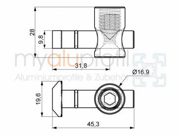 Schnellspannverbinder Nut 10 90° B-Typ