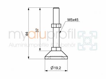 Leveling foot 5 D20 M5x45 I-type