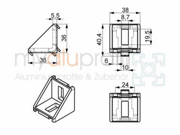 Angle 40x40 ZN Slot 10 B-type