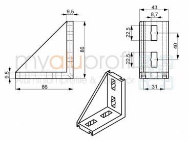 Angle 45x90 ZN Slot 10 B-type