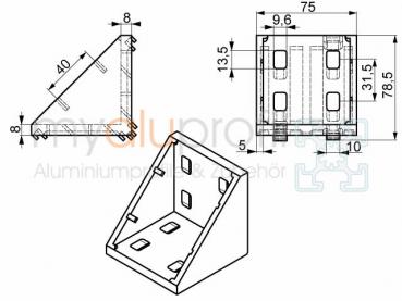 Angle 80x80 ZN Slot 10 B-type