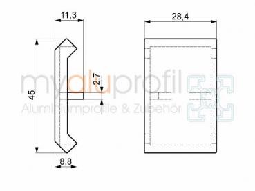 Winkelabdeckkappe 30x30 ZN Nut 8 B-Typ