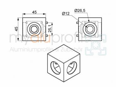 Würfelverbindersatz 45x45 2D Nut 10 B-Typ