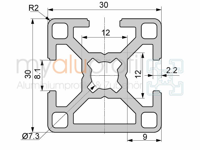 Alu-Klemmprofile Nut 8 30x30 mm inkl. Klemmleiste Alu-Klemmprofile Nut 8 30x30 mm inkl. Klemmleiste