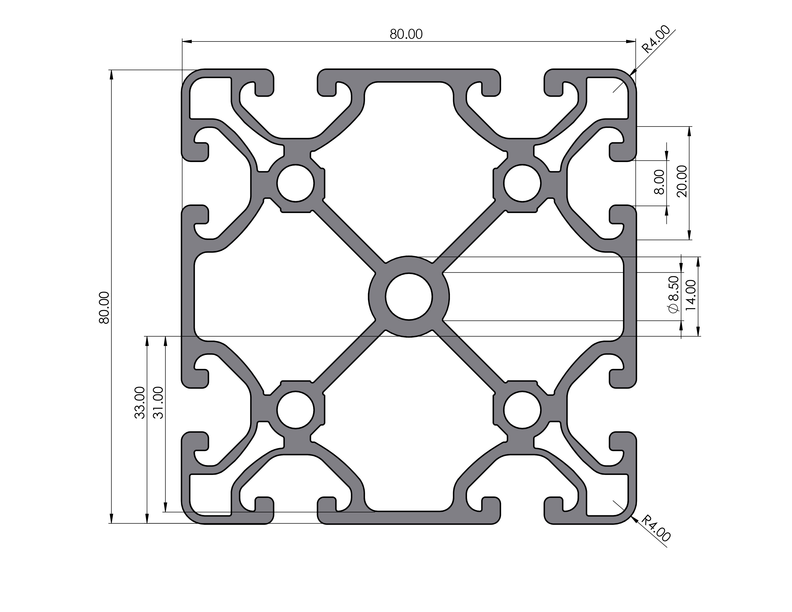 Aluminiumprofil 80x120 L I Typ Nut 8 leicht Alu Profil silber, Zuschnitt 2-3m