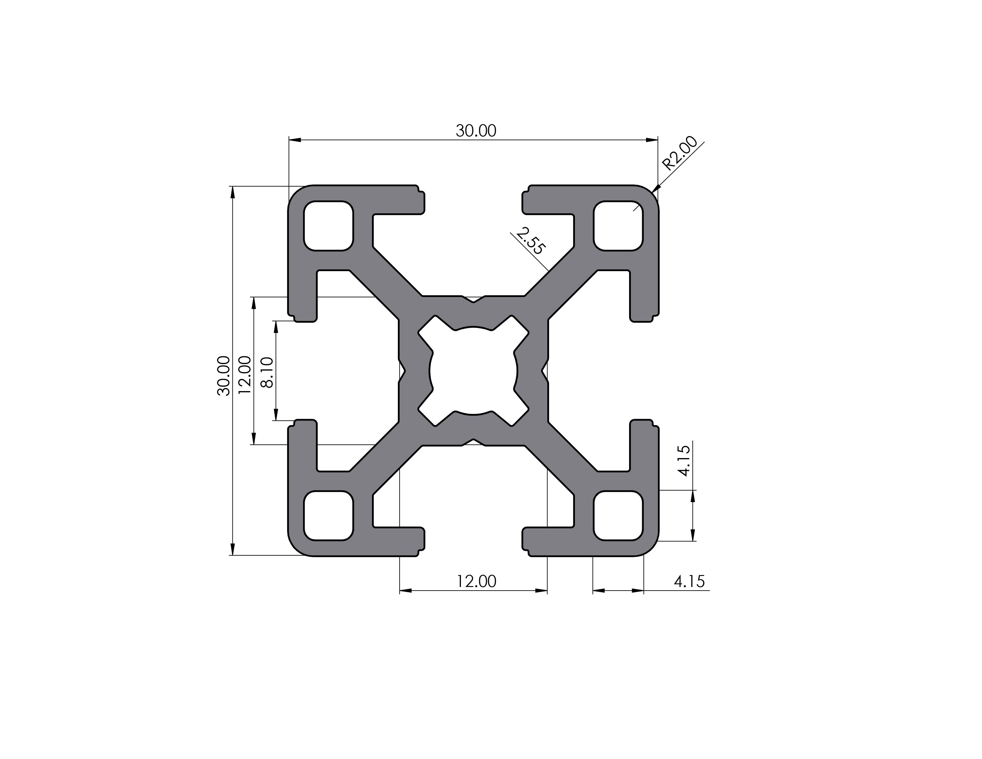 thumbnail image 2 of 3030L B-Type Aluminum Extrusion, 30mm X 30mm Slot 8 Profile – Perfect For 3D Printers & CNC Projects 2 of 5