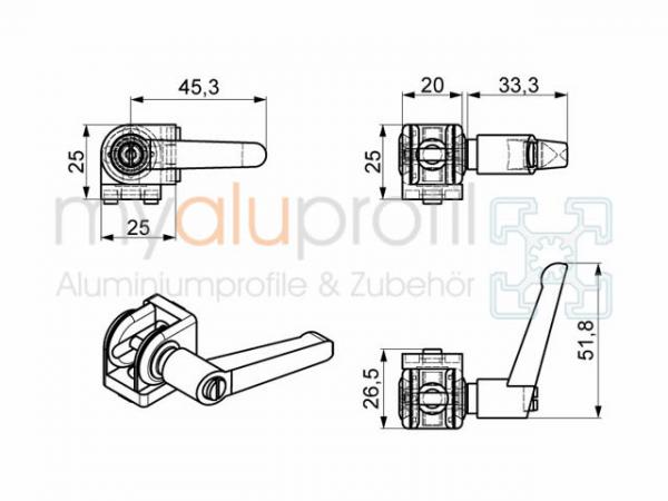 Joint 20x20 with clamping lever Slot 6 B-type