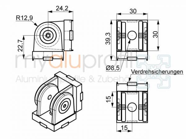 Gelenk 30x30 Nut 8 B-Typ