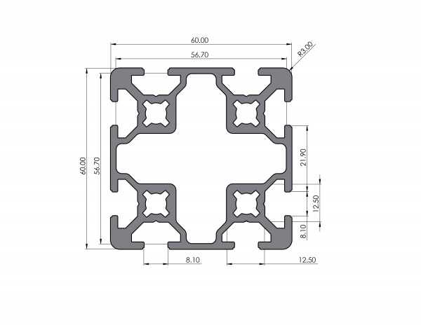 Aluminiumprofil 60x60L I-Typ Nut 6 (leicht), silber eloxiert. Aluminium Profil 60x60 Alu Profil 60 x 60 Montage- Systemprofil 100mm Aluminiumprofil 60x60L I-Typ Nut 6 (leicht), silber eloxiert. Aluminium Profil 60x60 Alu Profil 60 x 60 Montage- Systemprofil 100mm