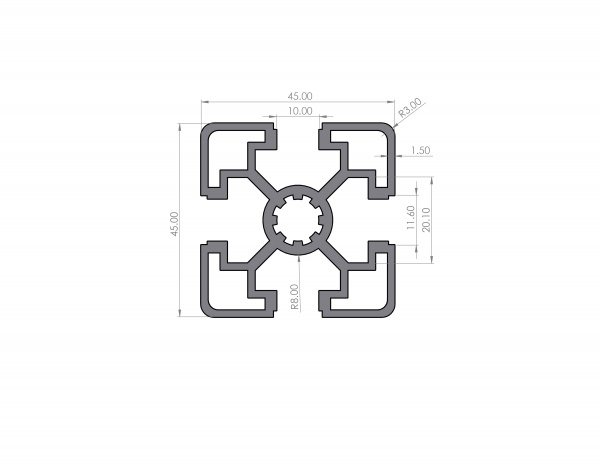 Aluminium profile 45x45 groove 10 Light B-type