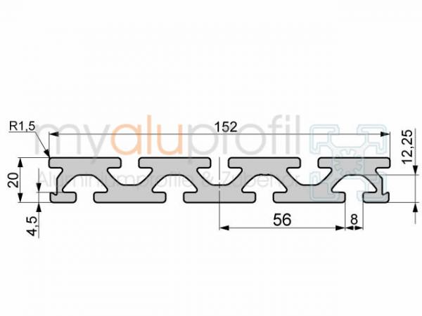 Aluminum profile 152x20 groove 8 I-type