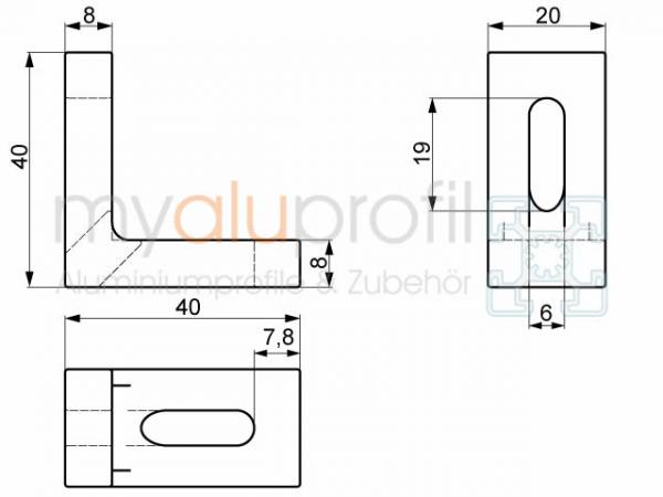 Mounting angle 40x40x20 ZN Groove 8 I-type