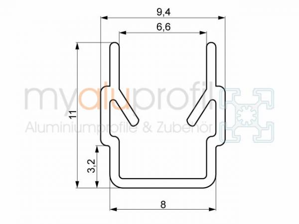 Cover and border profile yellow 2000mm groove 8 I-type