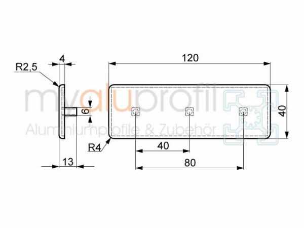 Abdeckkappe 120x40 grau Nut 8 I-Typ