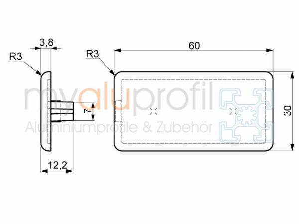 Cover cap 60x30 grey Groove 8 I-type