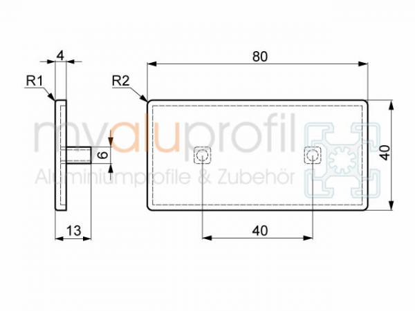 Cover cap 80x40 grey groove 8 I-Type