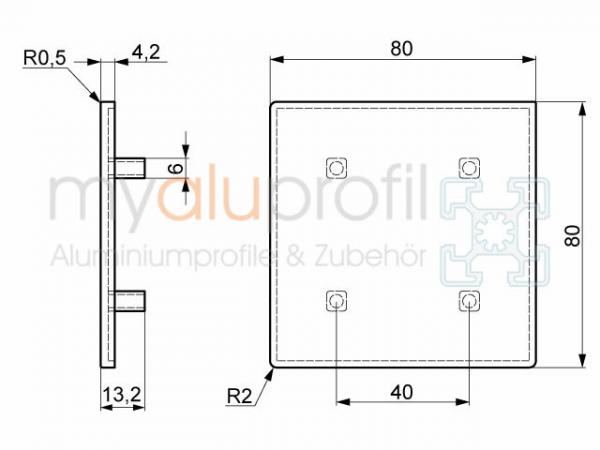 Cover cap 80x80 grey groove 8 I-Type