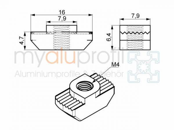 Hammermutter, M4 Steg 1,5mm rostfrei Nut 8 B-Typ