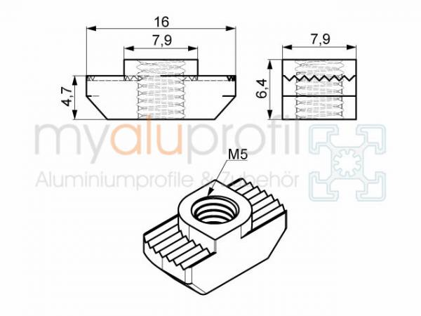 Hammermutter, M5 Steg 1,5mm rostfrei Nut 8 B-Typ