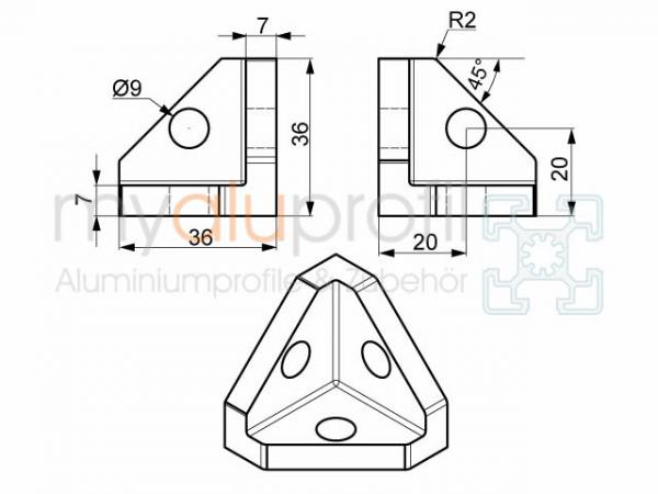 Verbinder 40x40 Nut 8 I-Typ