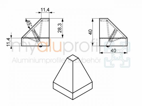 Connector cover cap 40x40-2x45 ° Groove 8 I-type