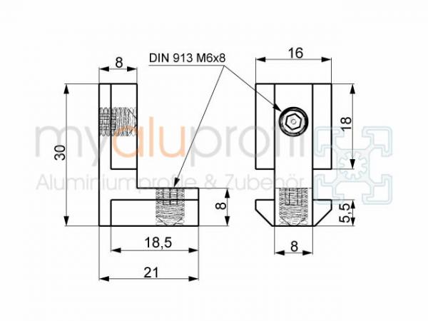 Connection angle set 30 inside-outside groove 8 I-type