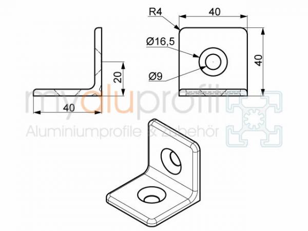 Angle 40x40 galvanized groove 8 I-type