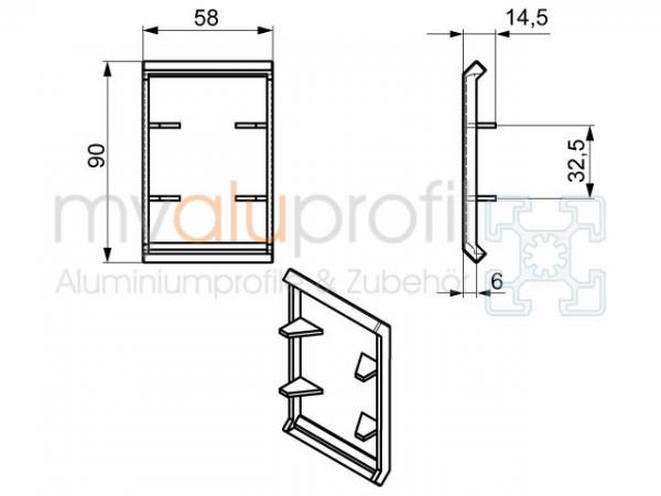 Angled cover cap 60x60 Groove 8 I-type