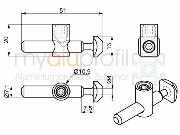 Central fastener 30 bendable Groove 8 I-type