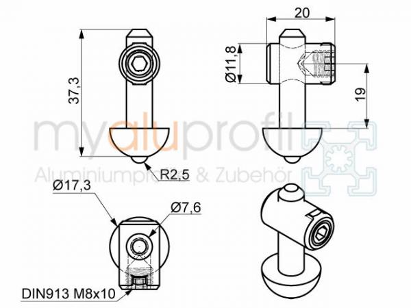 Central fastener without anti-rotation device groove 8 I-type