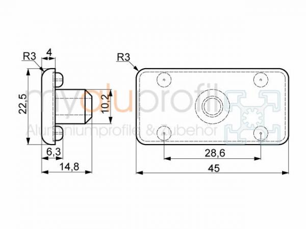 Cover cap 22,5x45 groove 10 B-type