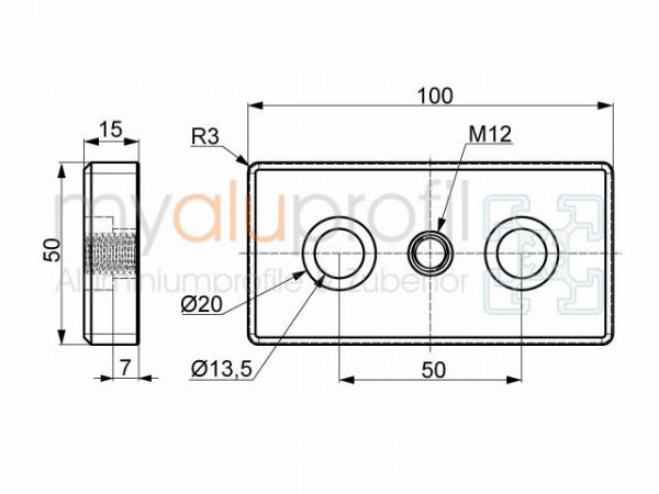 Foot plate 100x50 M12 groove 10 B-type