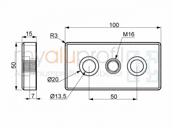 Foot plate 100x50 M16 groove 10 B-type