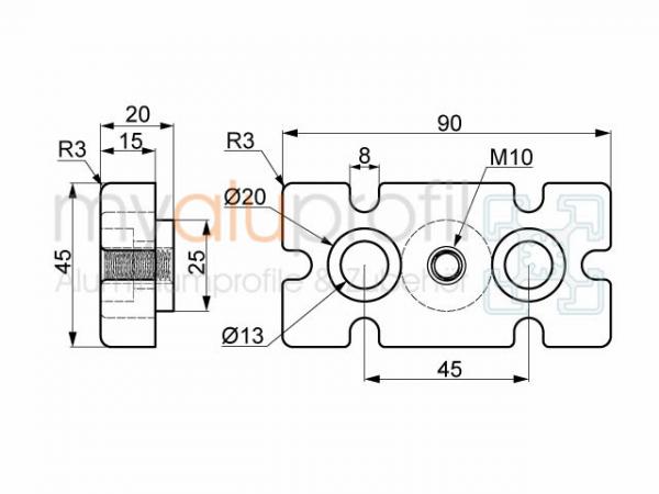 Foot plate 45x90 M10 groove 10 B-type