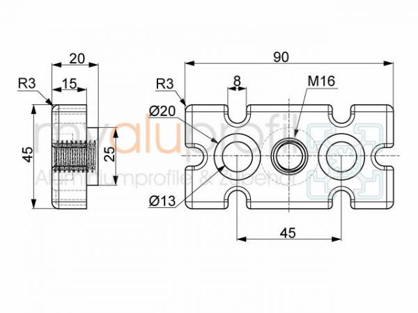 Foot plate 45x90 M16 groove 10 B-type