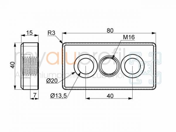 Foot plate 80x40 M16 groove 10 B-type