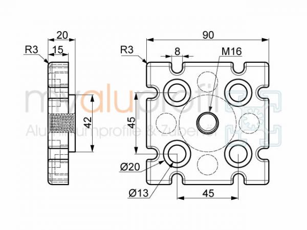 Footplate 90x90 M16 groove 10 B-type