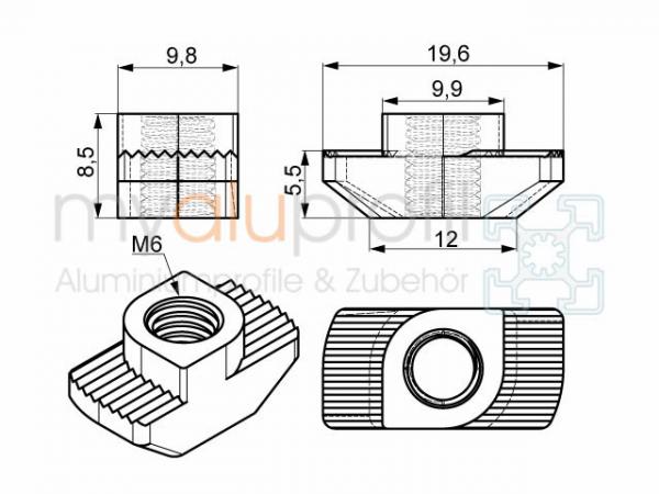 Hammermutter Nut 10, M6 Steg 3mm rostfrei