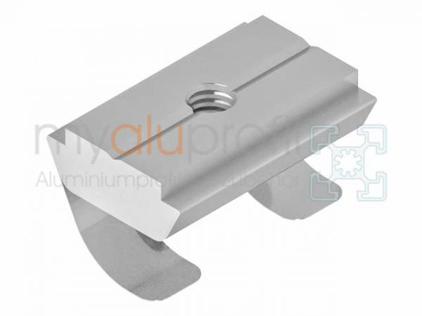 Sliding block 10 w. Bridge + spring plate, M4 electrically conductive