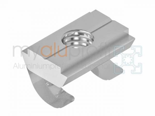 Sliding block 10 w. Bridge + spring plate, M8 stainless