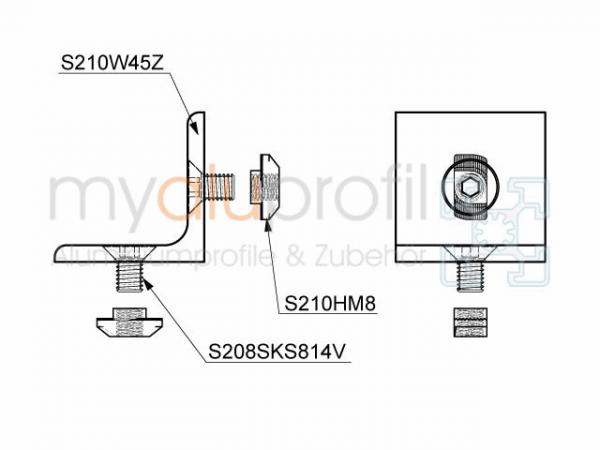 Winkel 45x45 verzinkt Satz Nut 10 B-Typ