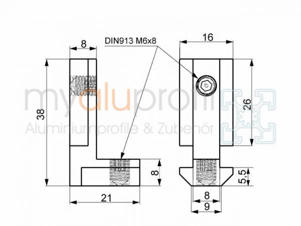 Innenwinkel Nut 8 B-Typ