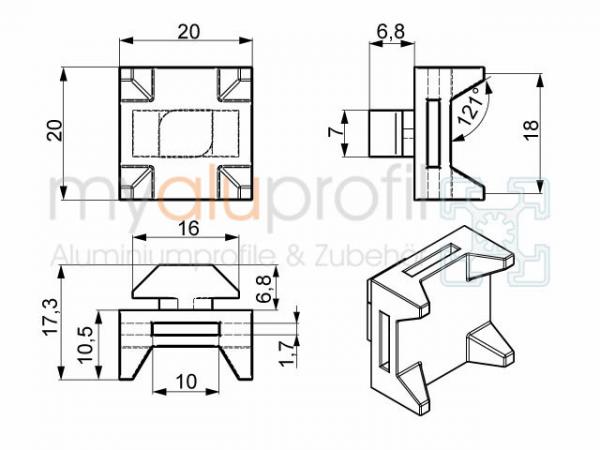 Kreuz-Kabelbinderblock Nut 8 B-Raster PA