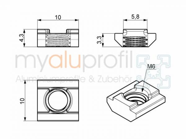 Slot nut heavy M6 Slot 6 B-type