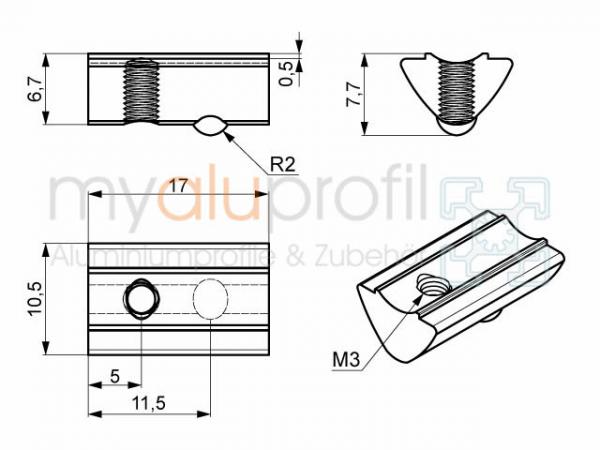 Slot nut with web Slot 6 I-Type M3