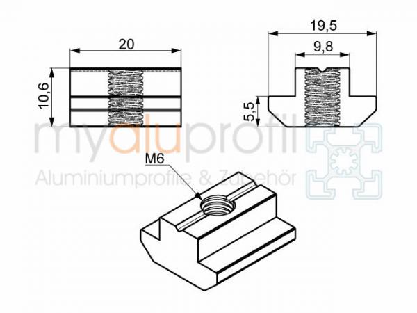 Slot nut heavy Slot 10 M6 B-type