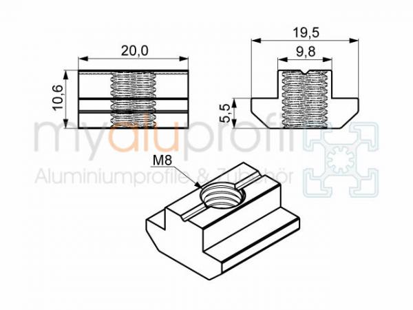 Slot nut, heavy Slot 10 M8 B-type