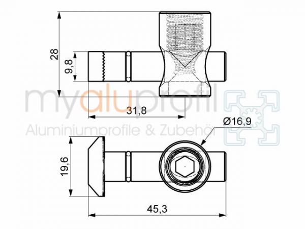 ▷ Profil-verbinder 114 mm Typ B Nut 10