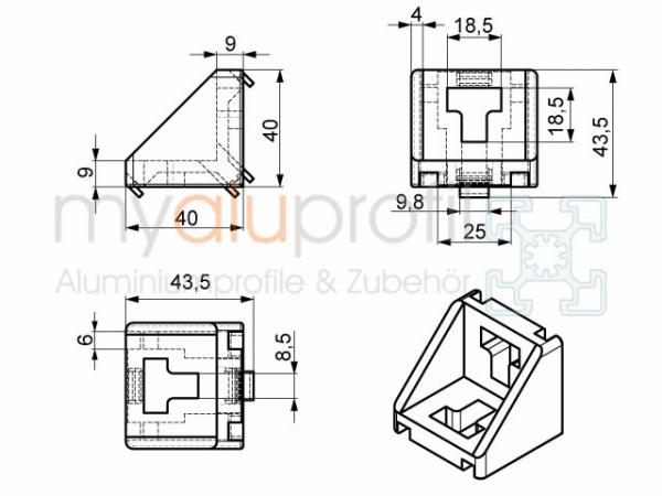 Angle 45x45 ZN Slot 10 B-type