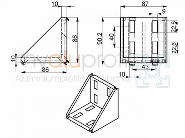 Winkel 90x90 ZN Nut 10 B-Typ